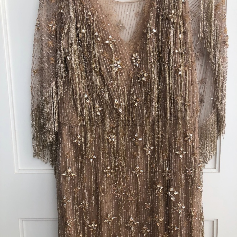 Authentic Marchesa beaded bronze gown